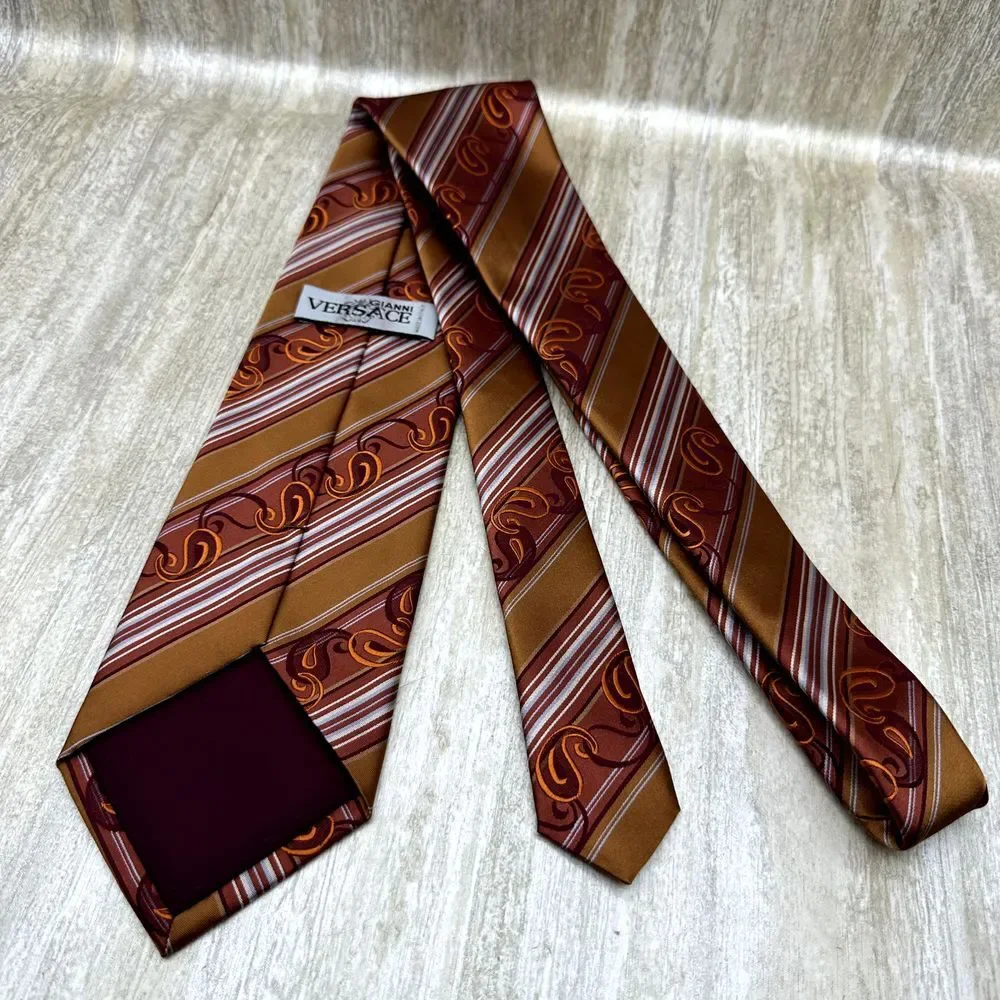 GIANNI VERSACE Men's 100% Silk Necktie SPAIN‎ Luxury Vertical Striped Abstract